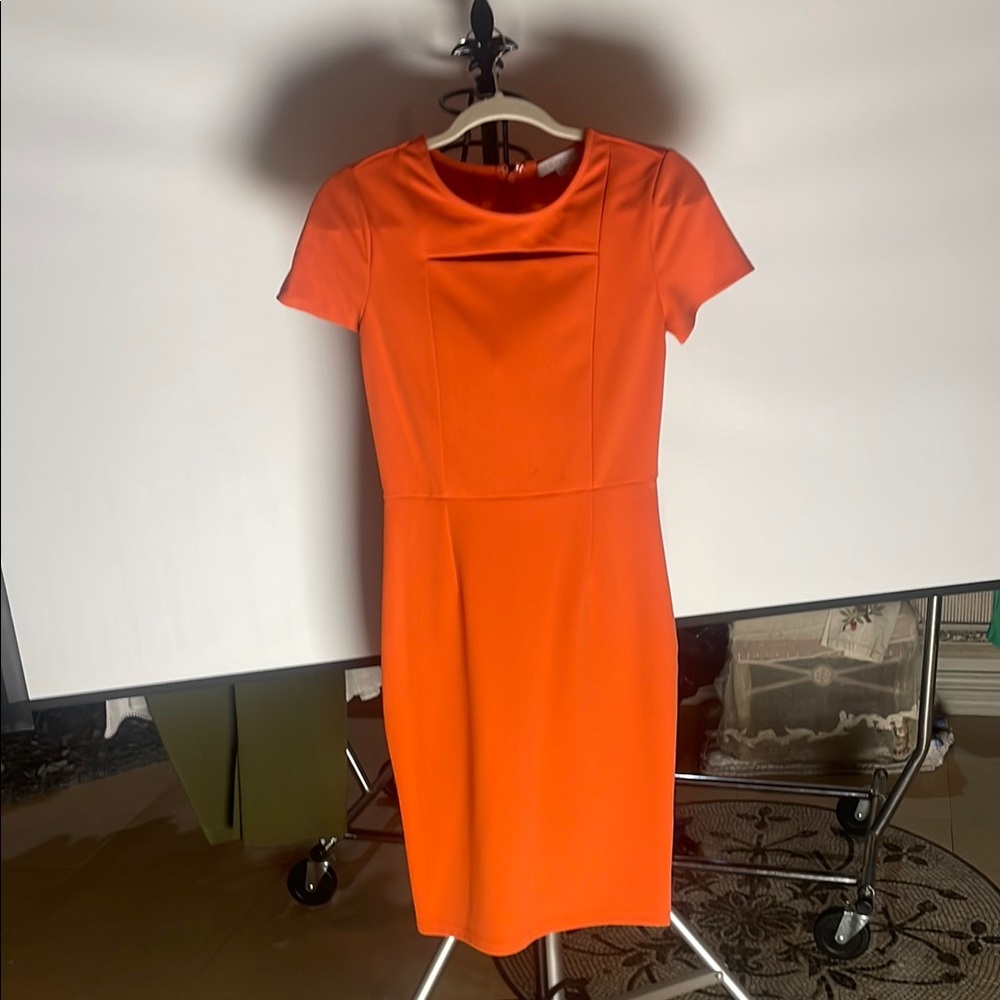 1. State Orange Sheath Mini Dress Crew Neck Short Sleeve